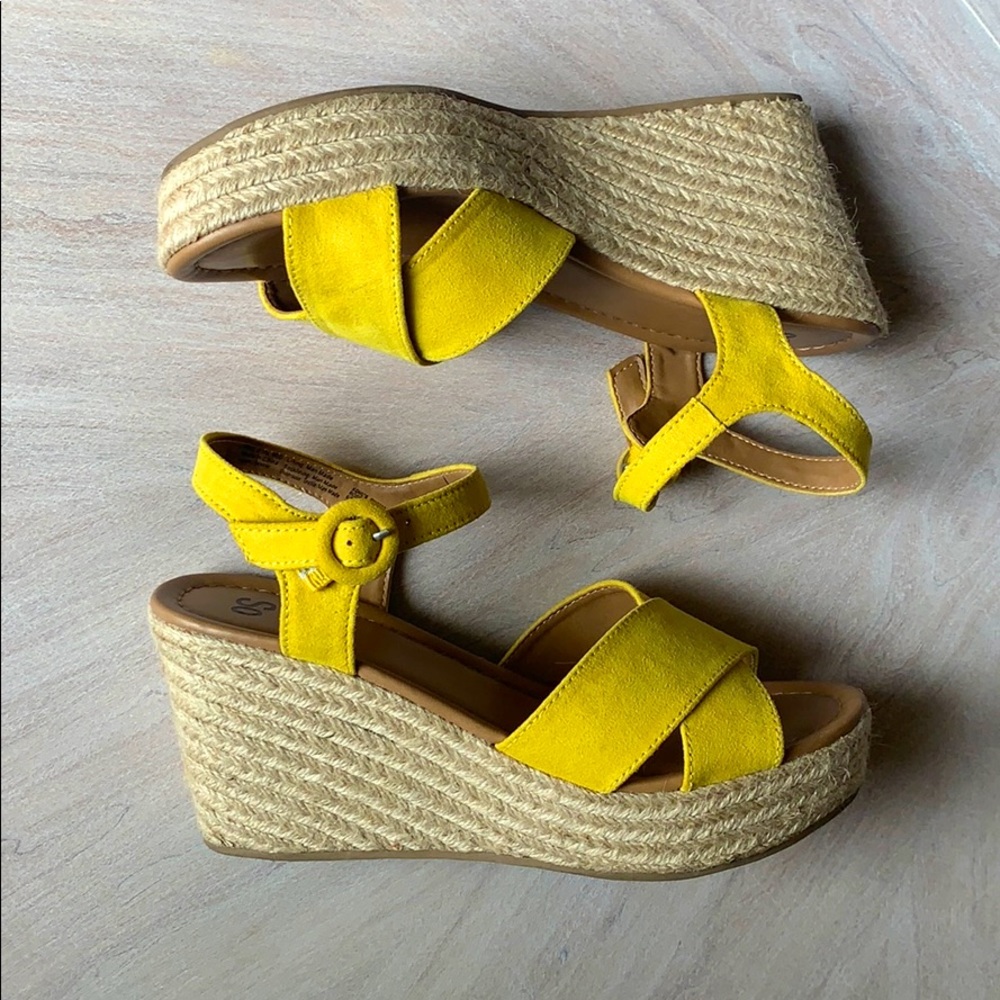 Yellow wedge sandals